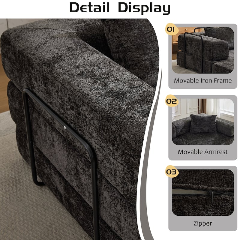 Free Combination Lazy Folding Sectional Sofa Chenille Modular Sleeper Sofa Bed Floor Standing Compression Mattress