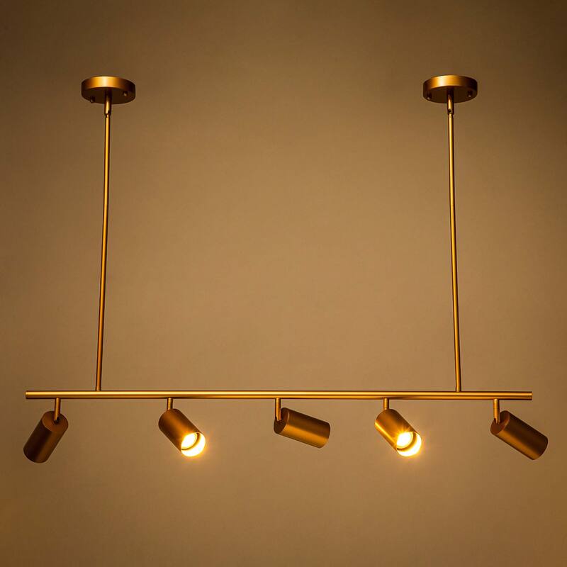 5-Light Black/ Gold Modern Industrial Adjustable Linear Ceiling Track Lighting Kit Spot Tracking Light Pendant