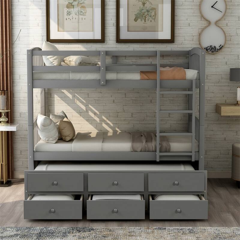 Merax Twin over Twin Bunk Bed with Trundle and 3 Drawers