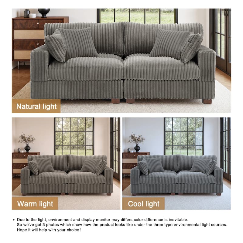 Cotton Flannel Sectional Sofa w/ Adjustable Headrests & Pillows