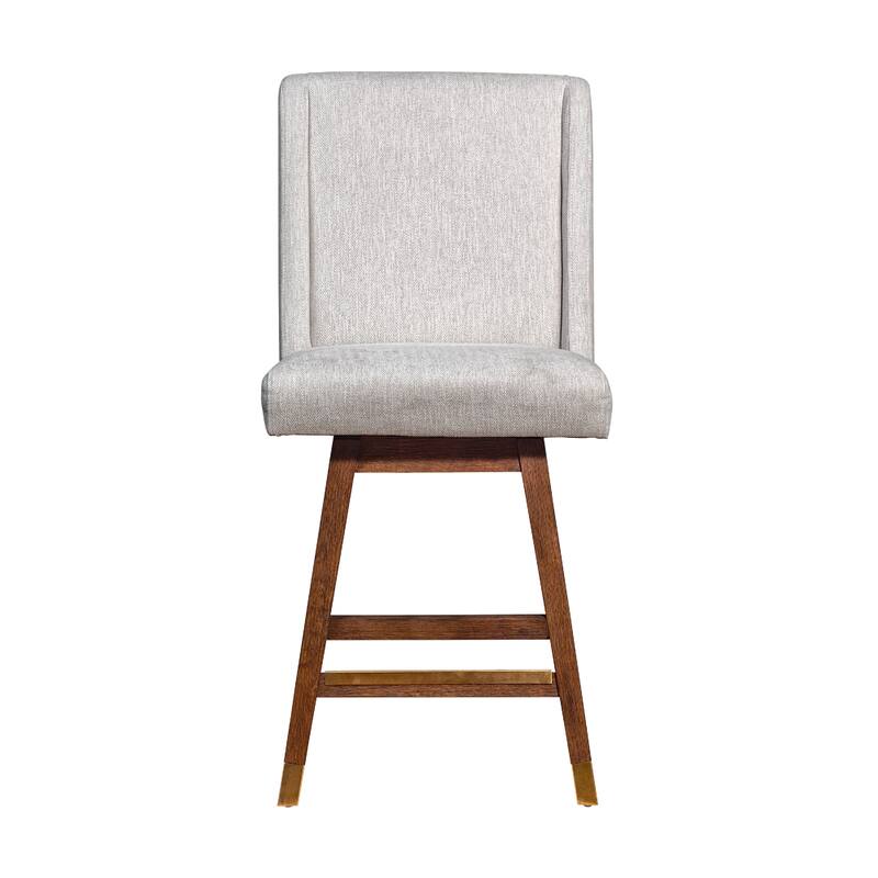 Tynn Swivel Counter Stool Chair, Beige Wingback, Brown Rubberwood