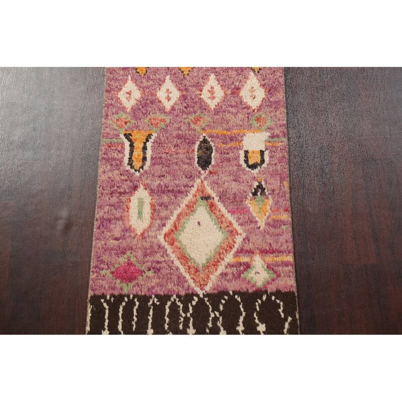 Tribal Geometric Moroccan Oriental Wool Runner Rug Hand-knotted Carpet - 2'6" x 12'7"