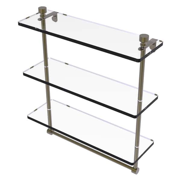 slide 2 of 55, Allied Brass Foxtrot Collection 16 Inch Triple Tiered Glass Shelf with Integrated Towel Bar