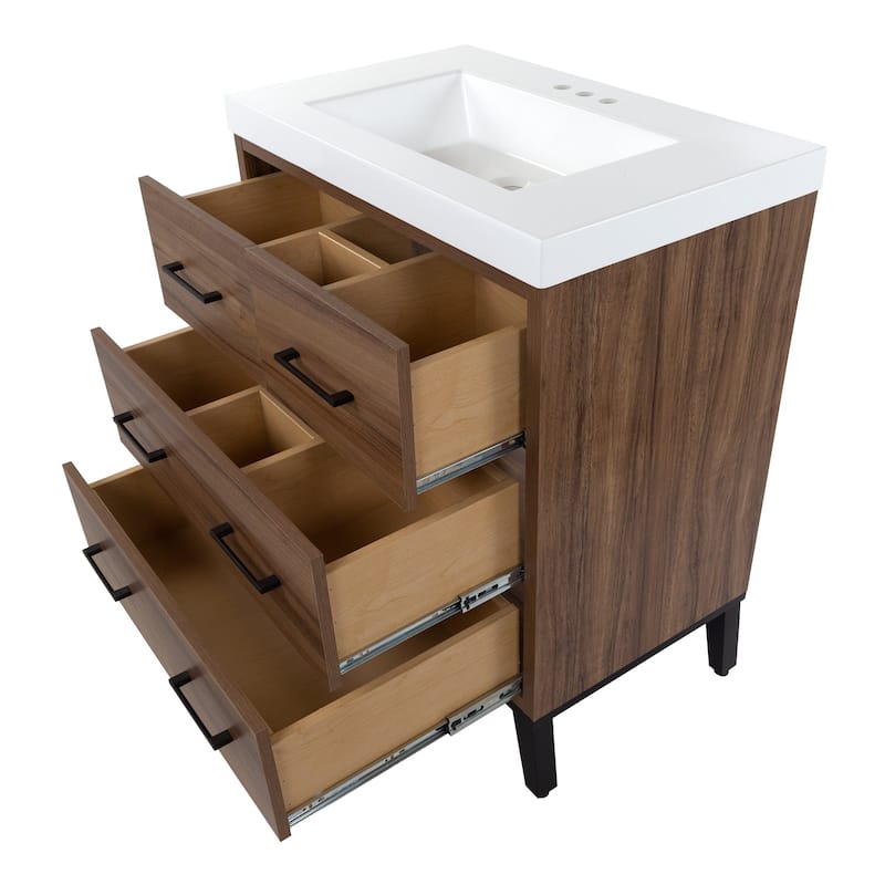Rialta 31" 3-Drawer Bathroom Vanity With White Sink Top