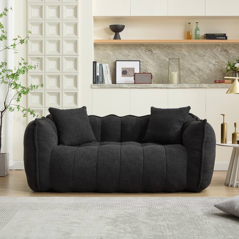Modern Chenille Bean Bag Chair Square Recliner Sofa with Armrests for Games Reading Watching TV