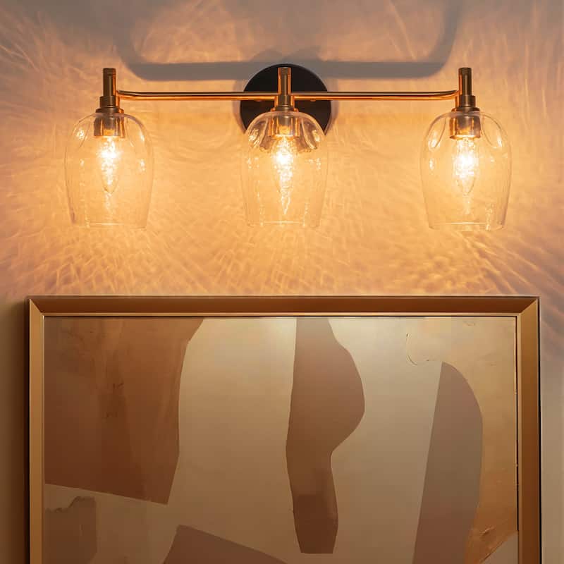 3-Light Modern Industrial Hand-Hammered Iron & Hammered Glass Vanity Light for Vanity Mirror - 3 Light