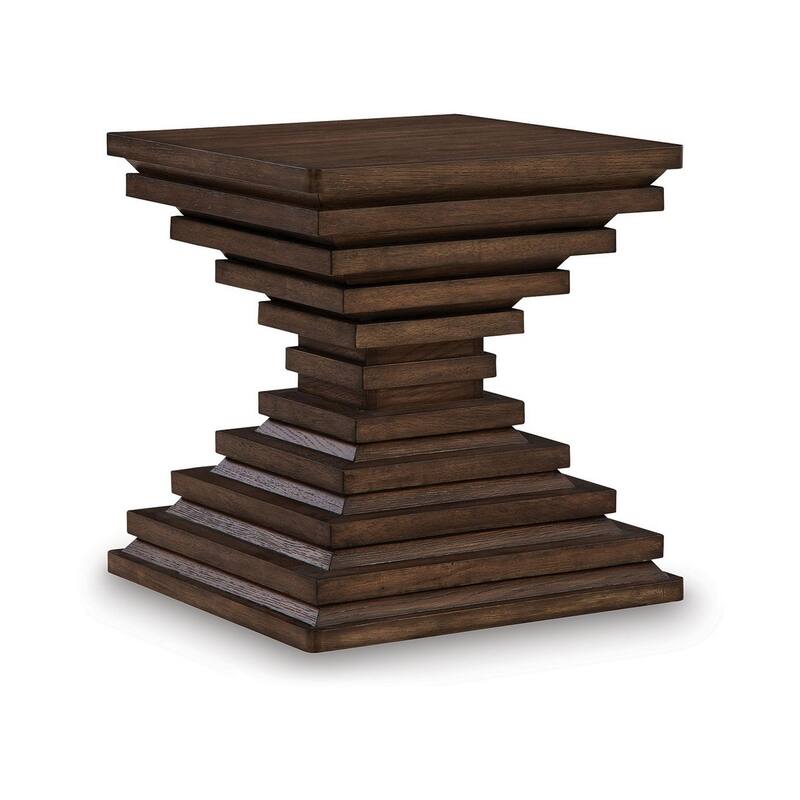 Reem Side End Table, Square Geometric Hourglass, 28 Inch Dark Brown