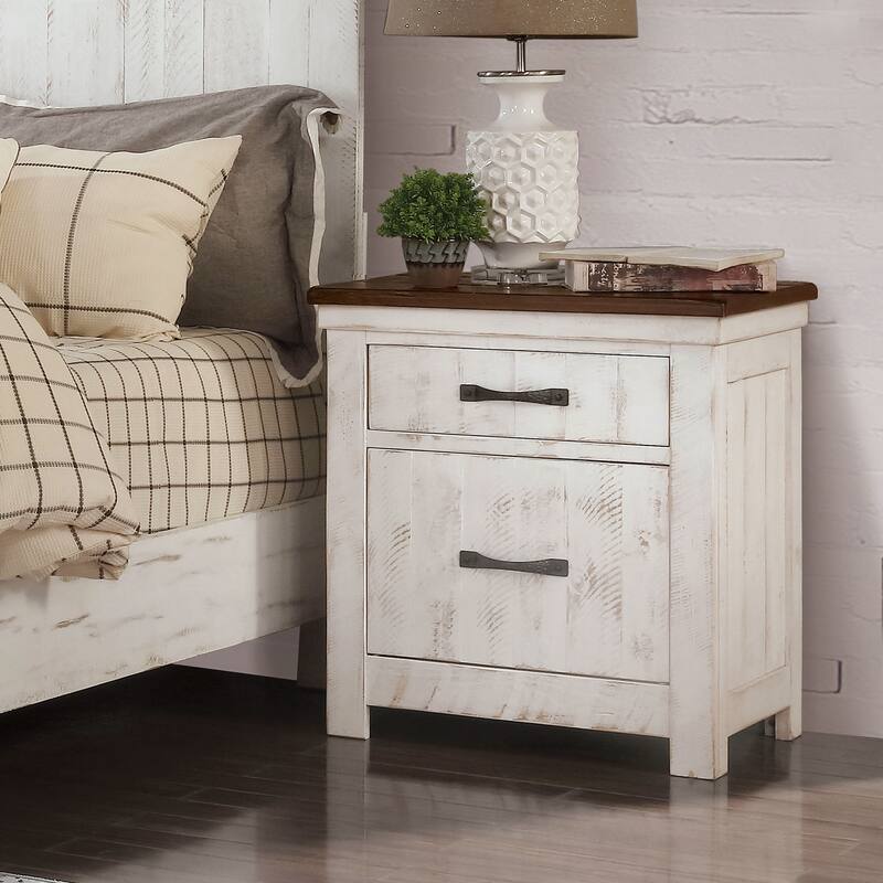 Ynez Farmhouse White Wood 2-Drawer Nightstand with USB Port by Furniture of America - White-Single