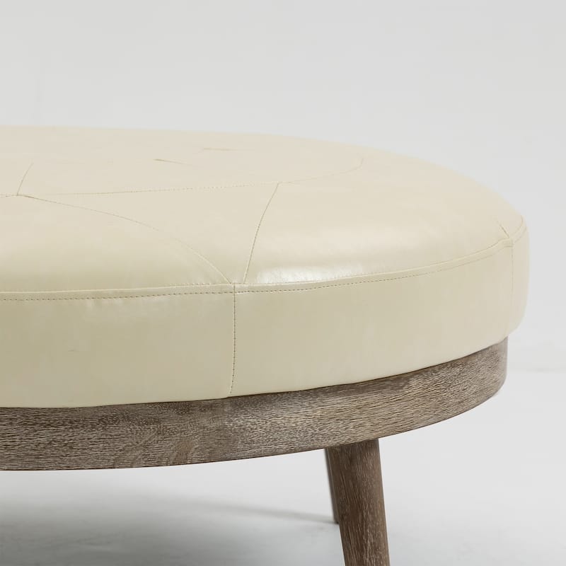 Krista 36-inch Round PU Leather Ottoman with Wood Framing