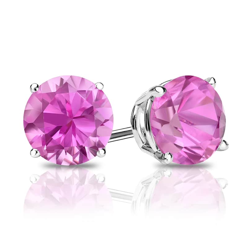 Auriya 14k Gold 1/3ctw Pink Sapphire Gemstone Stud Earrings - White