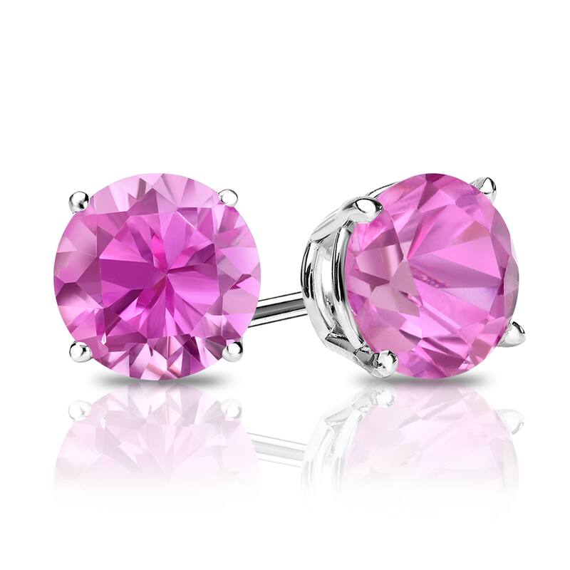 Auriya 14k Gold 2/5ctw Pink Sapphire Gemstone Stud Earrings - White