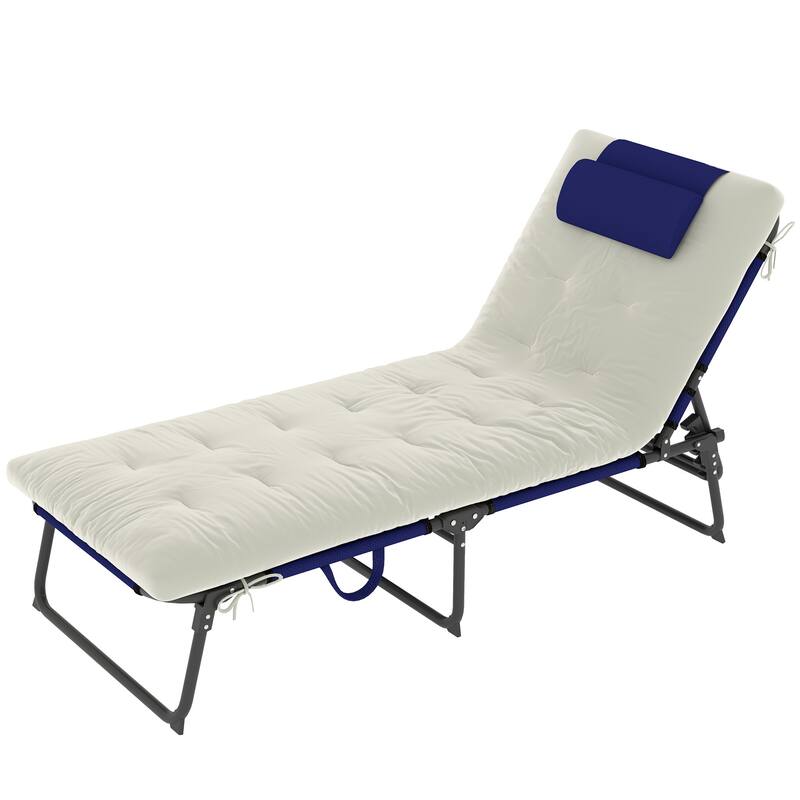 Black-Navy Mesh Sun Lounger Chair with Recline, Cushion and Foldable - 26.8" W x 74.4" D x 11.8" H - Black-Navy Blue