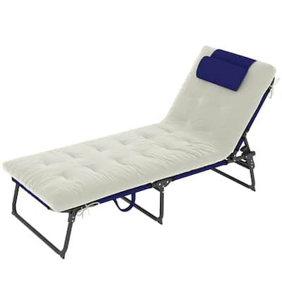 Black-Navy Mesh Sun Lounger Chair with Recline, Cushion and Foldable - 26.8" W x 74.4" D x 11.8" H