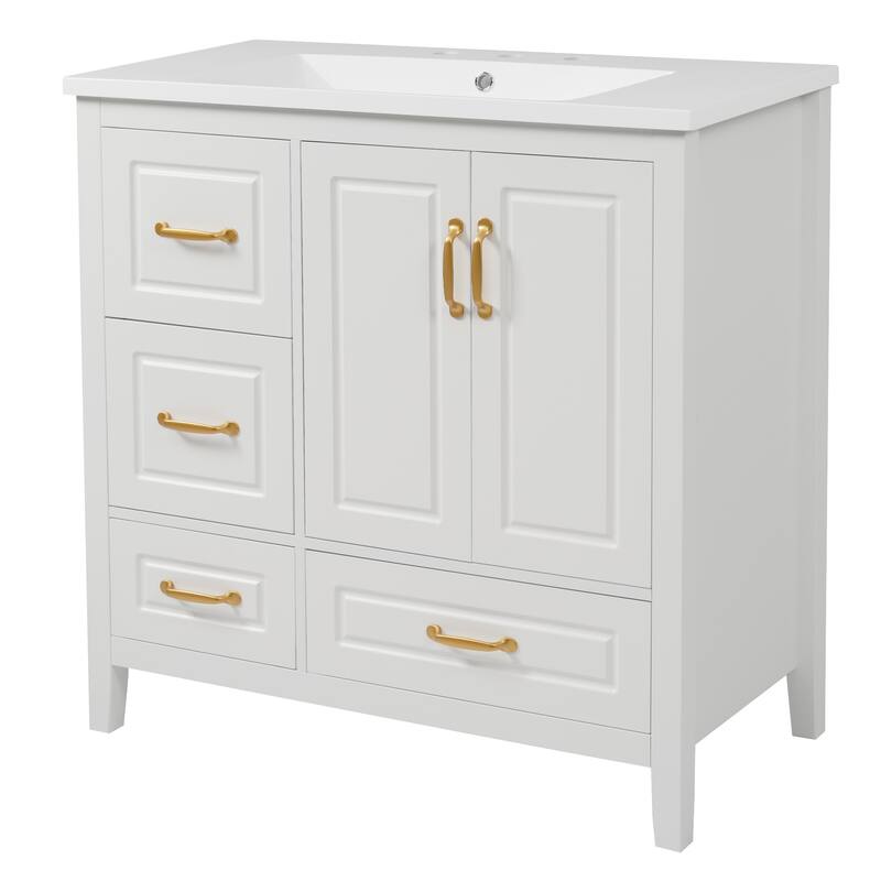 36 inch Bathroom Vanity with Sink, One Cabinet with Soft-closing Doors, 4 Soft-Closing Drawers, Metal Handles