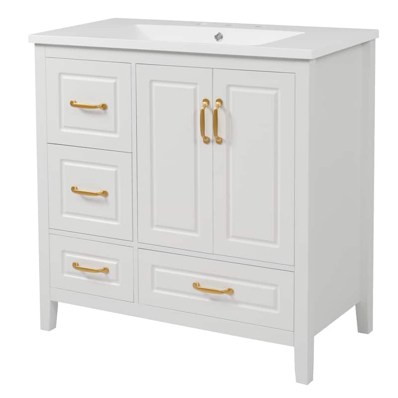 Freestanding 36 Inch Single Sink Bathroom Vanity Cabinet with Resin Sink