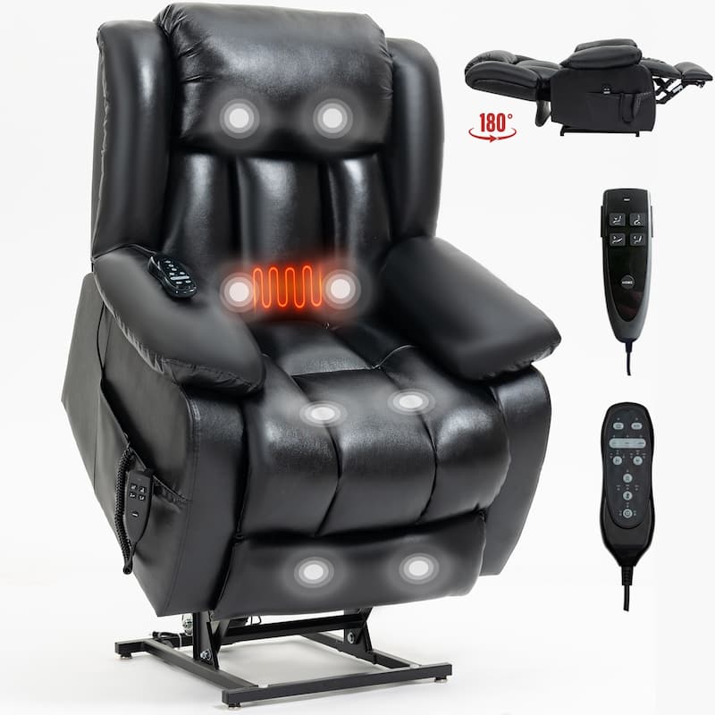 Brown Medium-Sized Electric Power Lift Recliner Chair in Genuine Leather with Dual Motors, 8-Point Massage, Lumbar Heating - Black