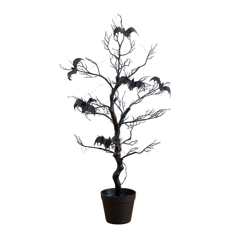 Pre-Lit Bats Artificial Halloween Twig Tree with Bats - 3' - Orange and Purple LED Lights