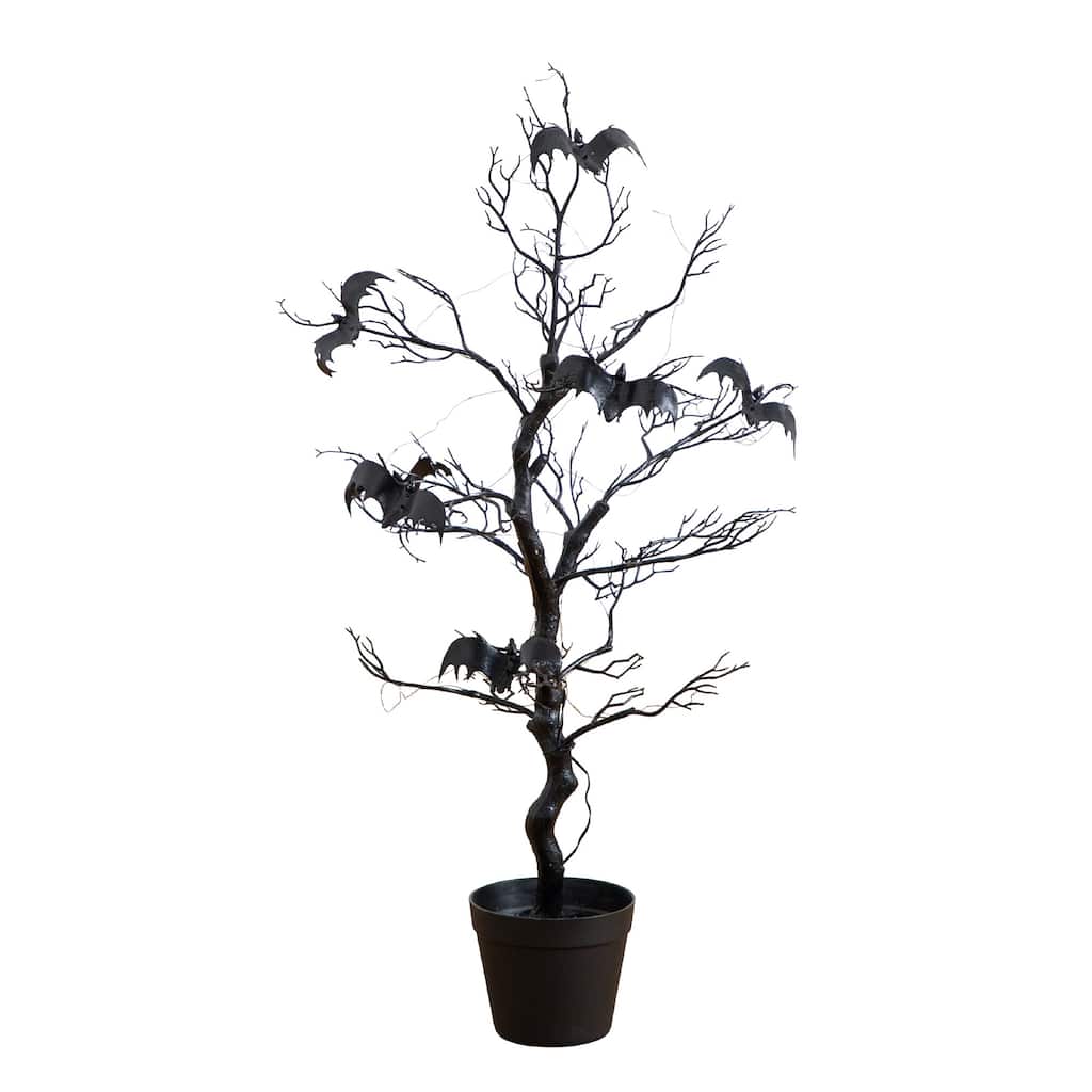 Pre-Lit Bats Artificial Halloween Twig Tree with Bats - 3' - Orange and Purple LED Lights
