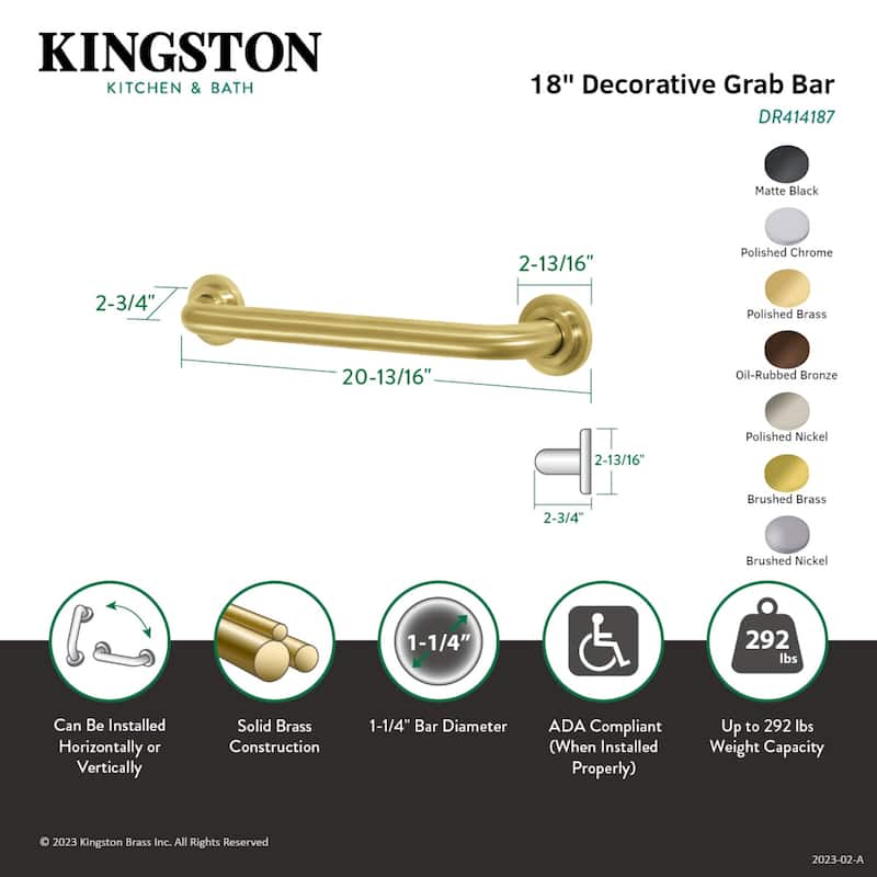 Kingston Brass Manhattan 18-Inch X 1-1/4-Inch OD Decorative Grab Bar