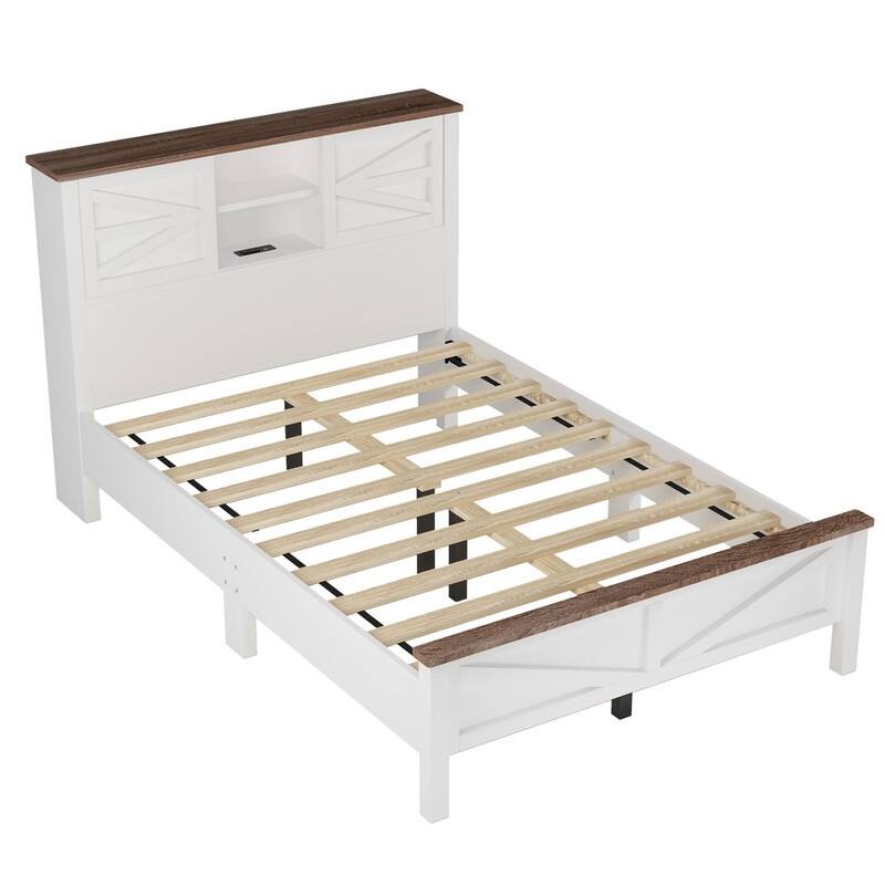 2/3/4-Piece Bedroom Set, Twin/Full/Queen, Wooden Bed, 2 Nightstands, Dresser, Sliding Door Headboard, White/White+Brown