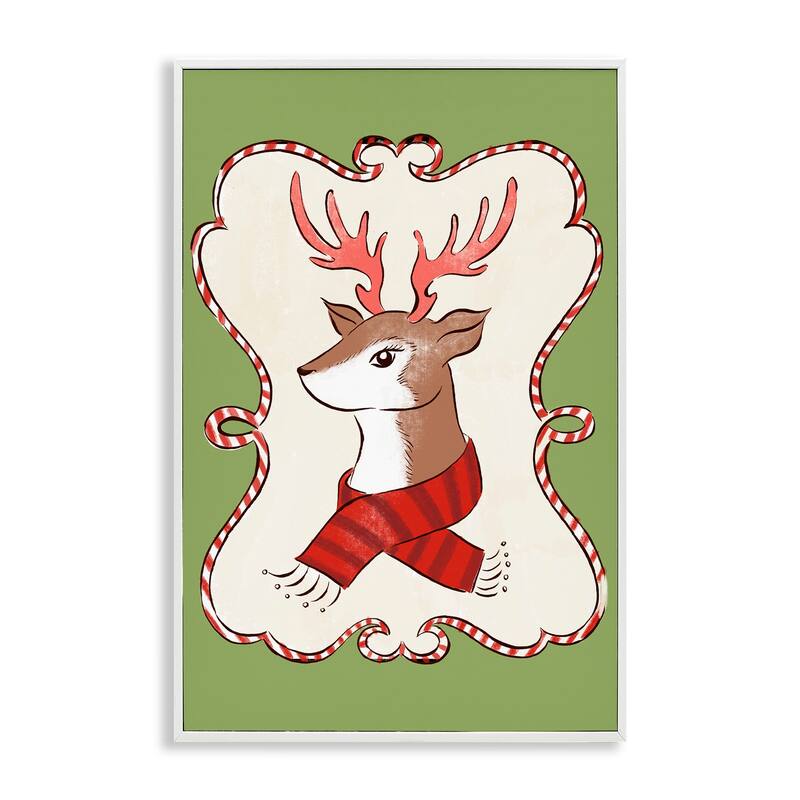 Stupell Festive Winter Deer in Scarf Framed Giclee Art Design By Hannah Moren - 12 x 18 - White