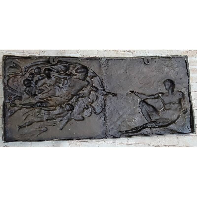 Michelangelo The Creation Of Adam Bronze Bas Relief Hanging Sculpture 14 Inches X 33 Inches