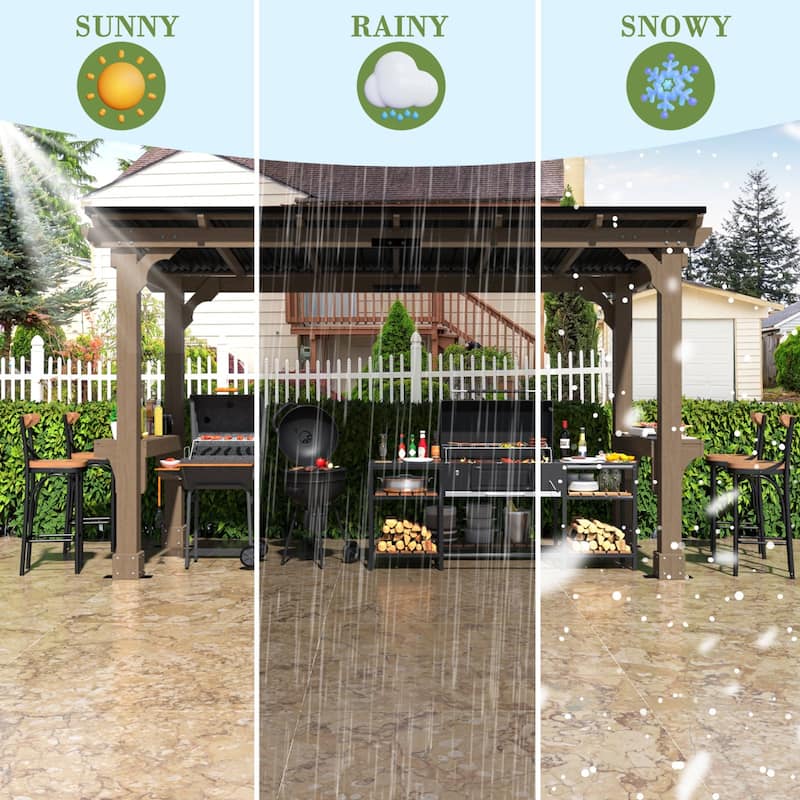 VEIKOUS Wood BBQ Grill Gazebo with Steel Roof for Patio Garden Backyard and Lawn