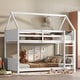 preview thumbnail 1 of 10, Twin over Twin House Floor Bunk Bed w/ Headboards, Footboards and Ladder, Rubber Wood Bunk Bed w/ Safety Guardrails, White White