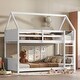 preview thumbnail 15 of 40, Wood Low Bunk Bed Twin Over Twin with House-shaped Bed Roof Frame, Ladder, Guardrails, Headboards and Footboards Floor Bed White - Twin