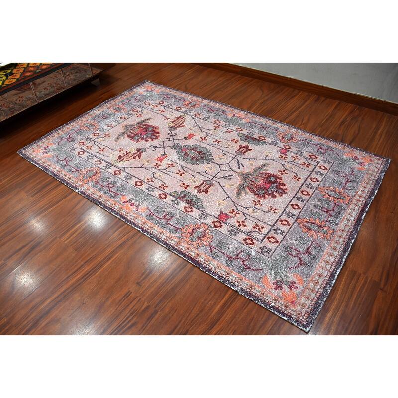 Hand Woven Victoria Micro Printed Polyester Traditional Oriental Area Rug