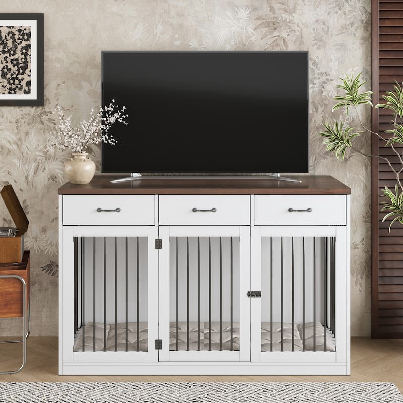 Modern Large Dog Crate with Storage Drawers - Elegant Espresso Finish