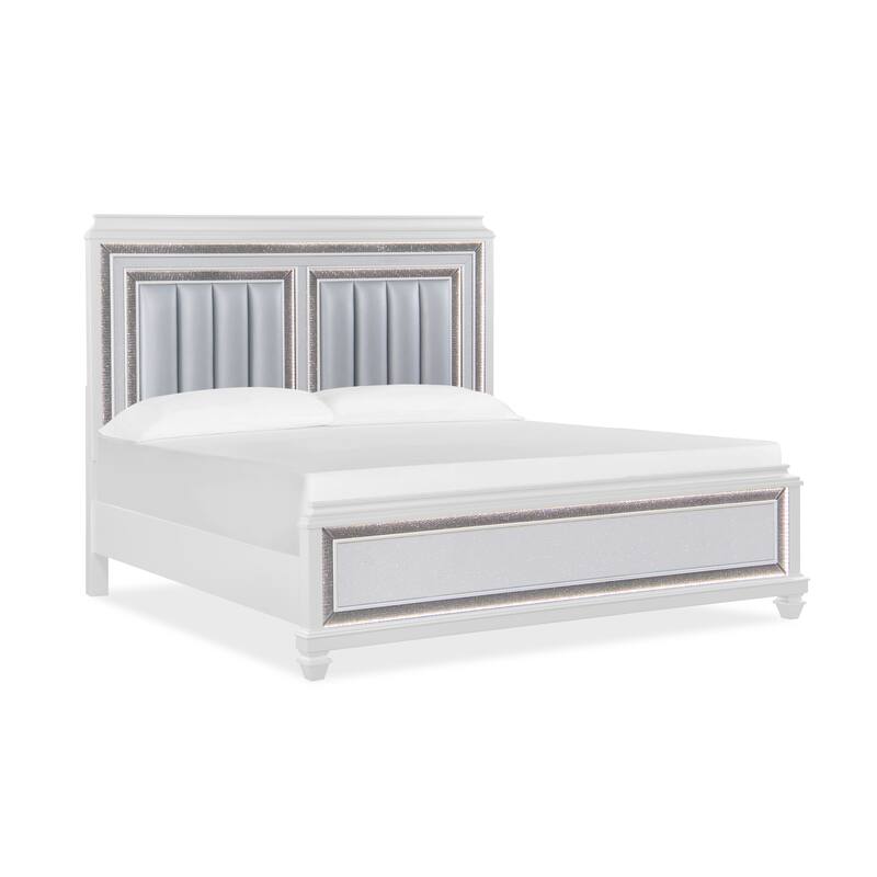 Sabrina Bedroom Set with LED Lighting - White - 5 Piece - King