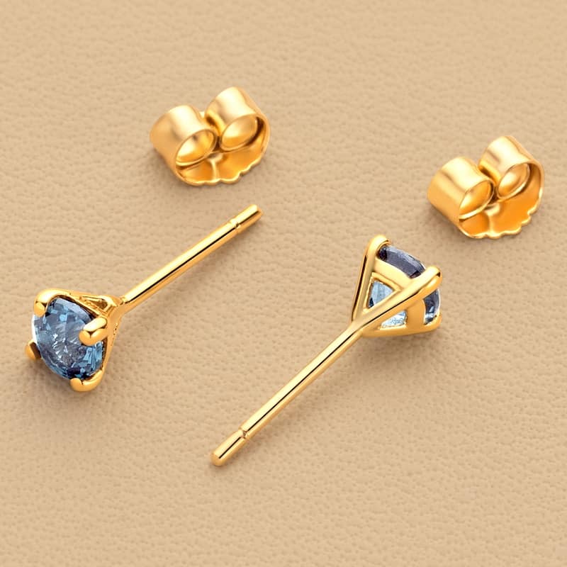 14k Gold 4mm Round Alexandrite Solitaire Stud Earrings