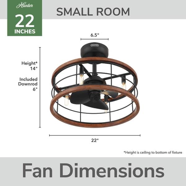 dimension image slide 1 of 2, Hunter 22 inch Bridgette Fandelier Ceiling Fan w/ Light, Remote - Modern, Industrial, Farmhouse - Small Spaces