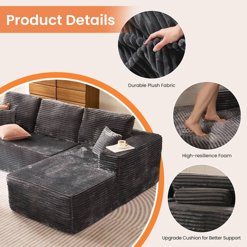XIZZI Modern Plush Sectional Chaise Couch with Bean Bag Chair