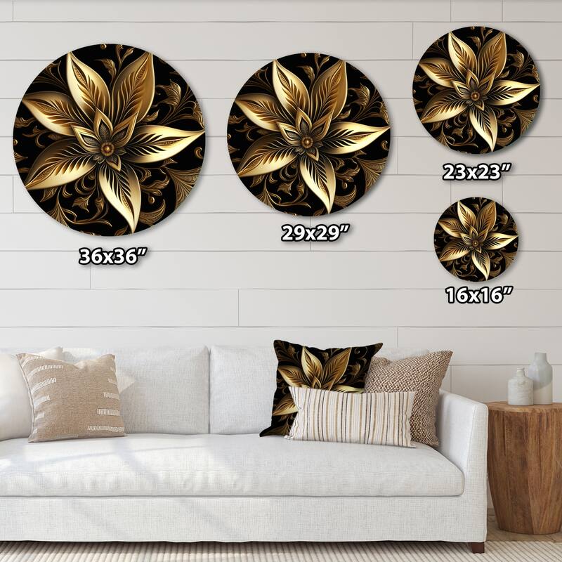 Designart 'Lily Gold III' Modern Metal Round Wall Art Bed Bath