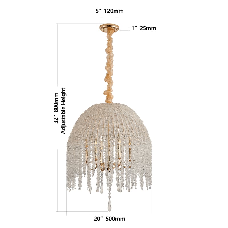 20 Inch 6-Light Crystal Pendant Light Chandelier-Elegant Waterfall Design with Cascading Crystal