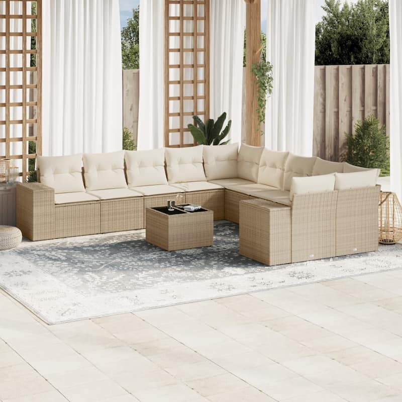 vidaXL Patio Sofa Set with Cushions Outdoor Conversation Furniture Poly Rattan