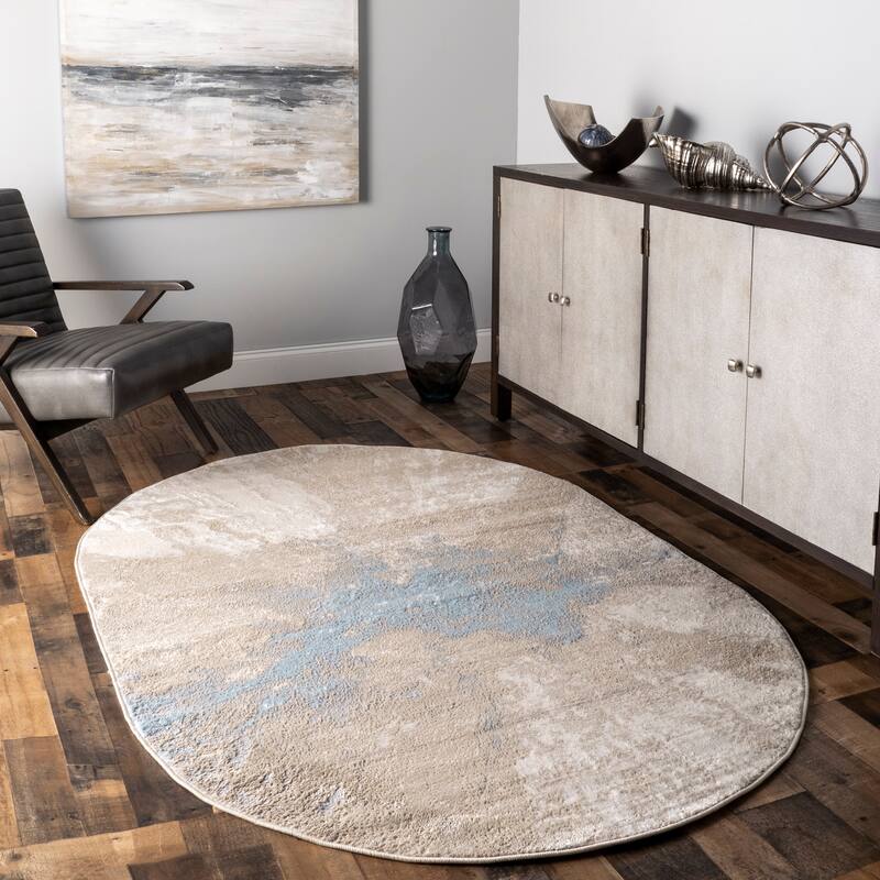 Nuloom Violet Abstract Area Rug - 6'7" x 9' Oval - Beige