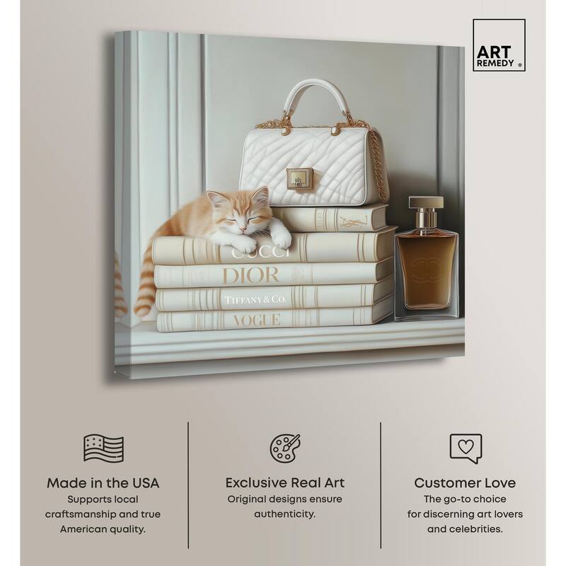Ivory Books and Kitten Canvas by Art Remedy, Gallery Wrapped