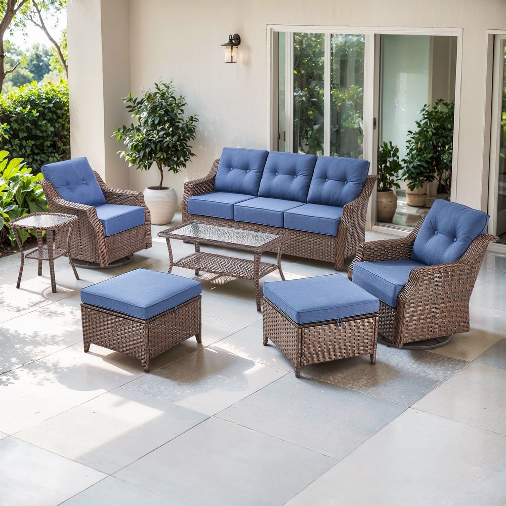 Artisan Patio Brown Wicker Sofa Conversation Set with 6-Inch Thick Cushions