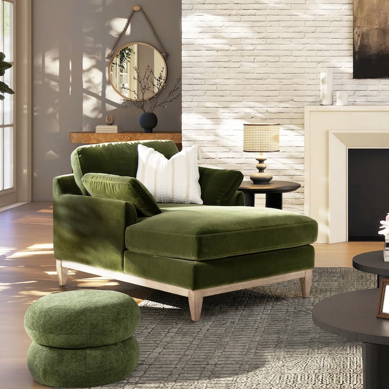 Pasadena 63" Loose Pillow Back Velvet Upholstered Chaise Lounge Chair - 63"W X 37"D X 35.5"H