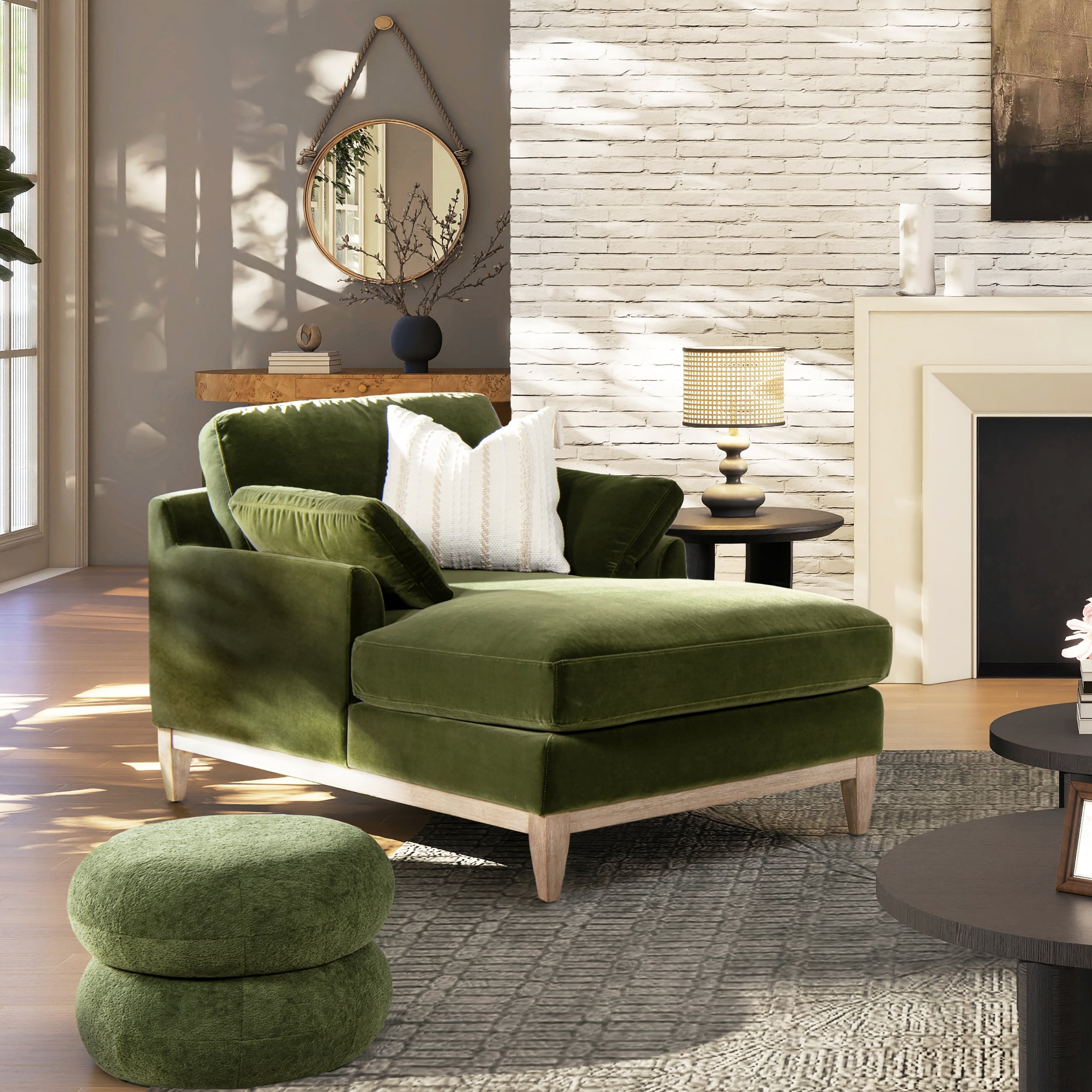 Pasadena 63" Loose Pillow Back Velvet Upholstered Chaise Lounge Chair - 63"W X 37"D X 35.5"H