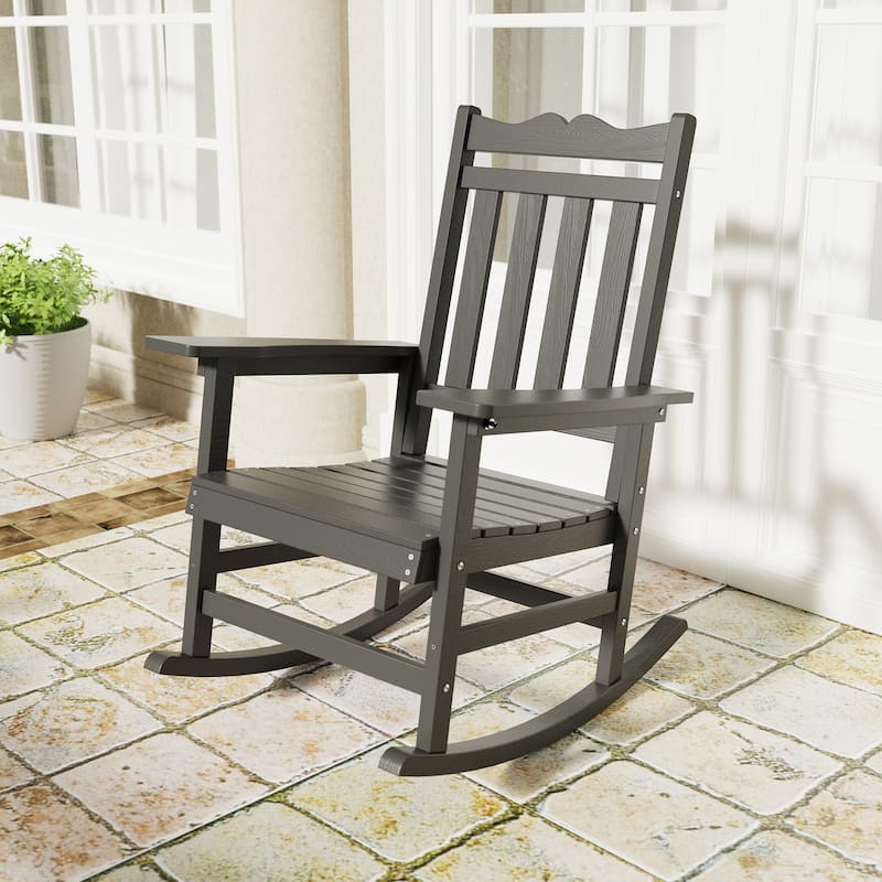 BONOSUKI Patio Adirondack Rocking Chair,Fire Pit Chair Weather Resistant - AshGray