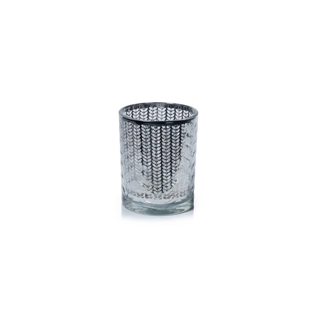 Laser-Etched Metallic Glass Hurricane Candle Holders, Set of 2