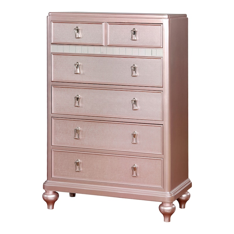 Furniture of America Dzhebel Contemporary Pink 2-Piece Faux Leather Tufted Headboard Panel Bed and Chest Set