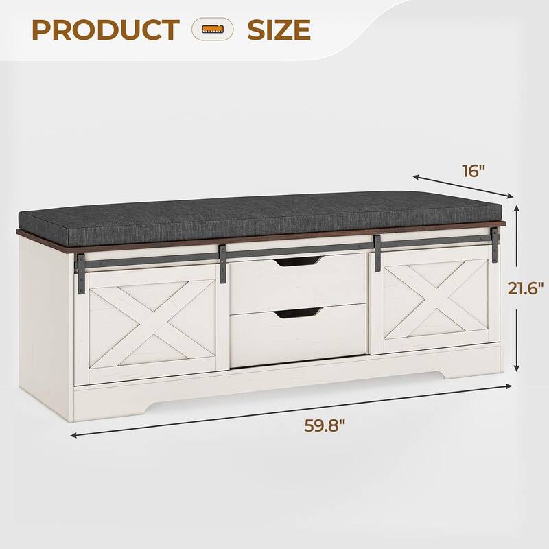 Storage Bench with Cushion Adjustable Shelf Shoe Rack Cabinet