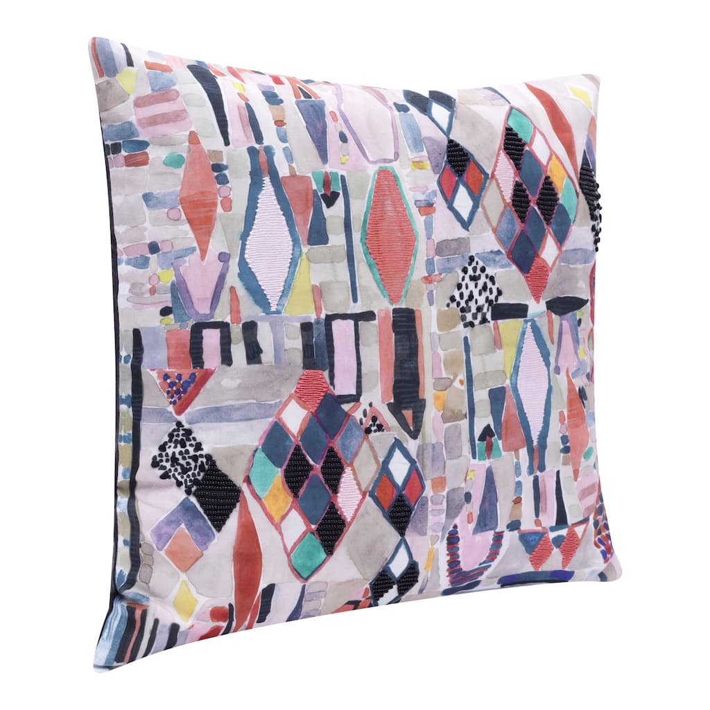 HomeRoots 20" X 20" Red Pink Blue Gray And Black Polyester Abstract Zippered Pillow