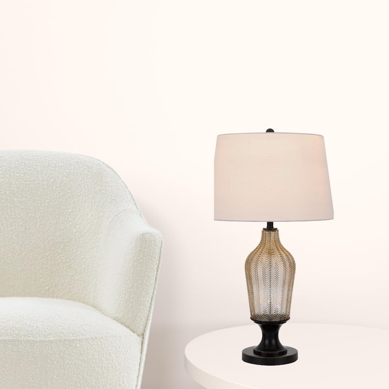 31" Modern Bronze Table Lamp with White Linen Shade and 3-Way Dimmable Socket Bedroom or Living Room - 30.5" H x 17" W x 17" D