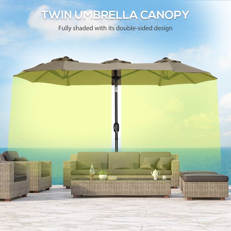 Large Double-sided Outdoor Patio Umbrella with Tilt, Crank, and Air Vents for Garden, Deck, Pool